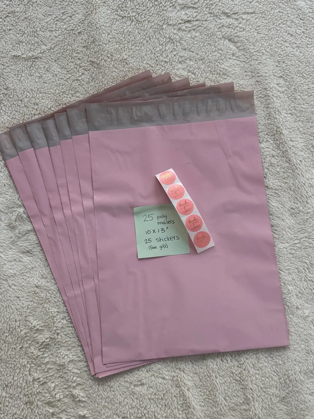 25 Poly Mailer Shipping Bags with thank you Stickers - 25 Pack - 10x13”